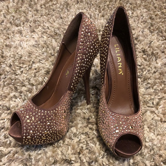 Liliana Shoes - NWOT Brown bedazzled heels by Liliana, Size 8.5